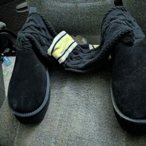 Black Suede Slip-On Boots
